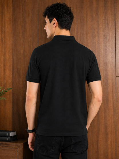 Leotude Men's Black White Grey Colour Block Polo T-Shirt