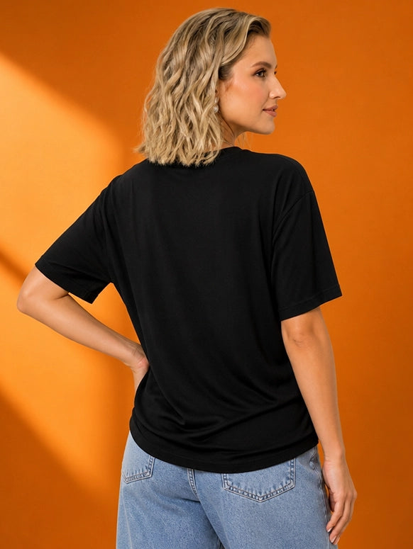 Leotude Women's Black Radiate Positivity Oversized T-Shirt