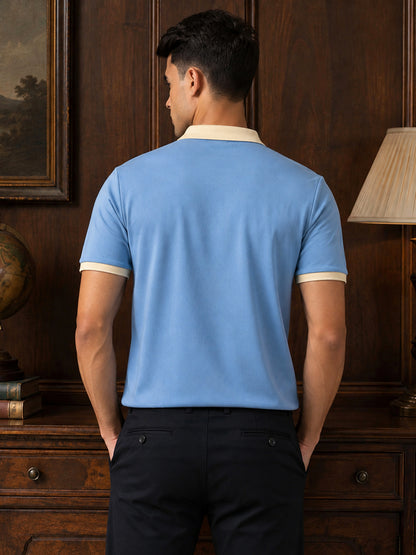Leotude Men's Sky Blue Contrast Collar Polo T-Shirt