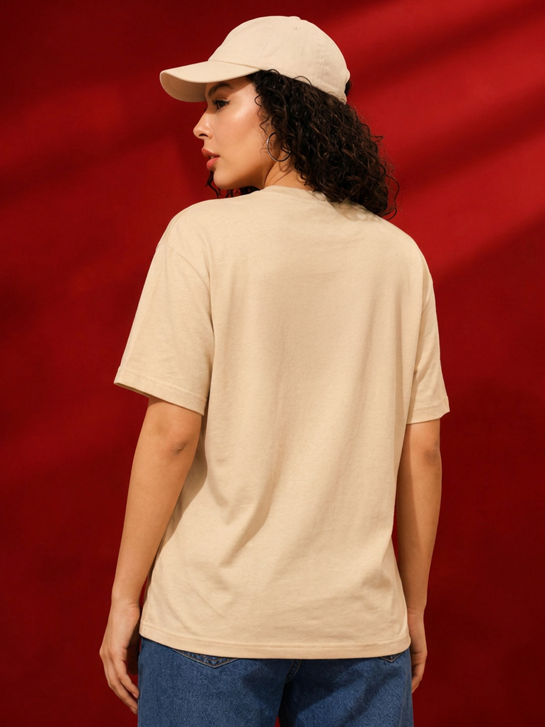Leotude Beige Shark Printed Oversized Tshirt for Women