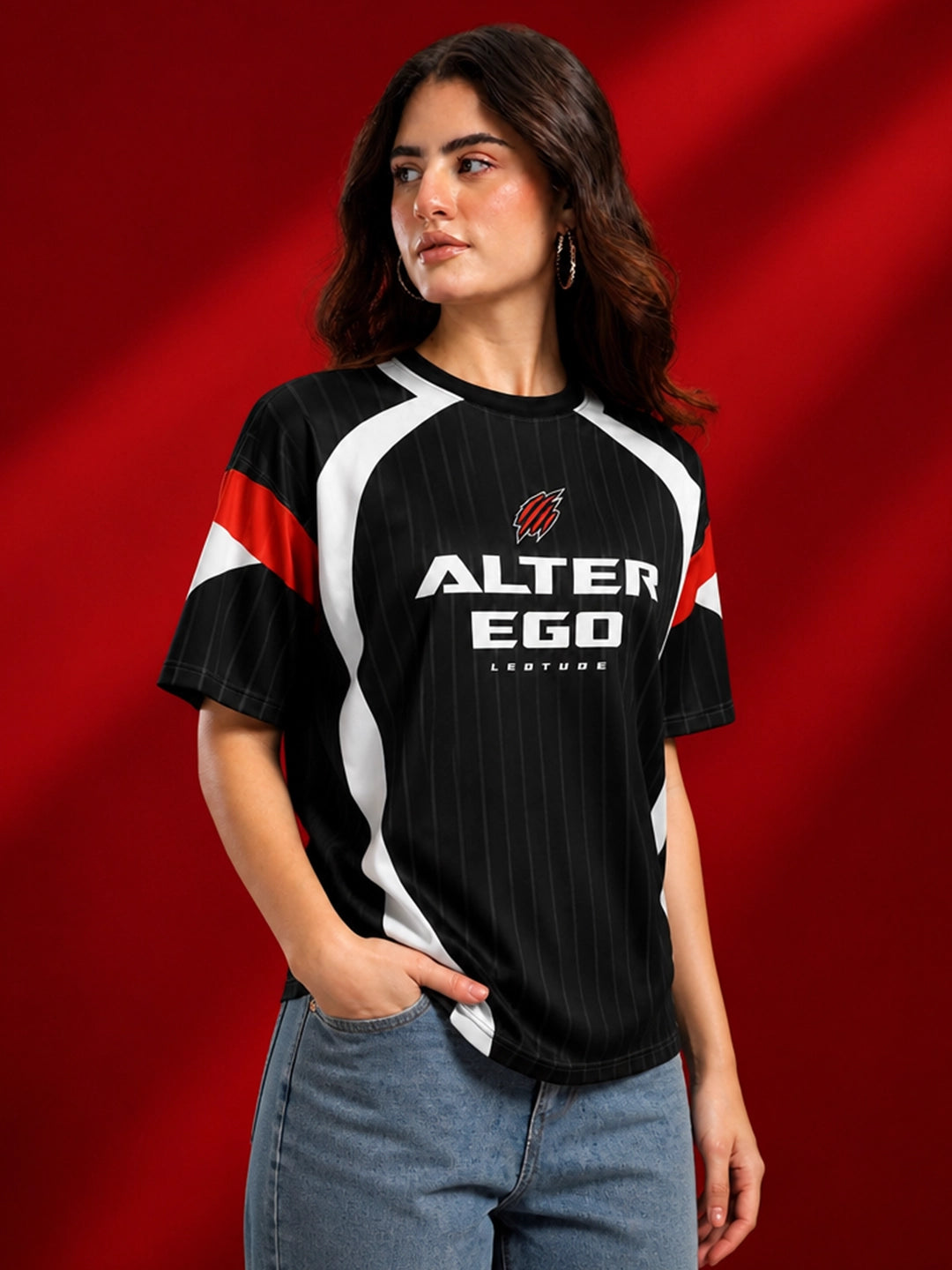 Leotude Women's Black Alter Ego Printed T-Shirt