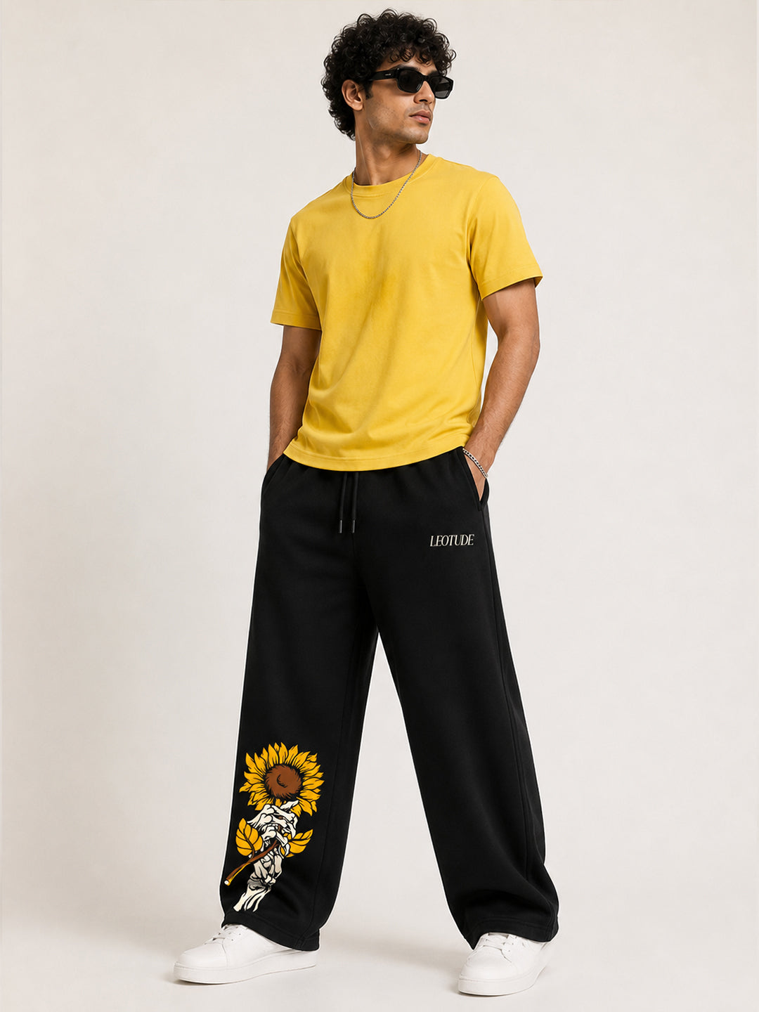 Leotude Men's Black Sunflower Premium Trackpants