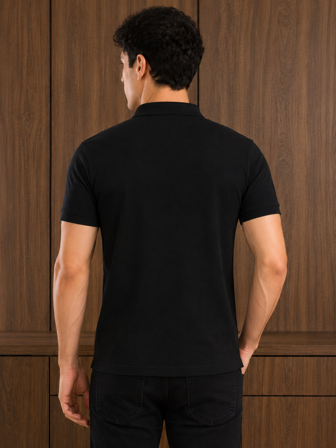 Leotude Men's Black Charcoal Red Colour Block Polo T-Shirt