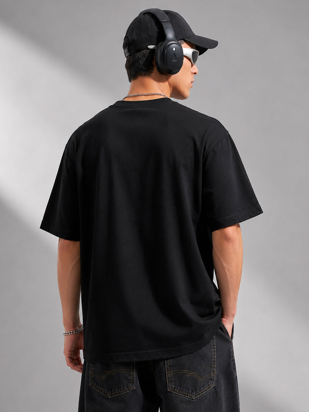Leotude Men "Crew" Printed Oversized T-Shirt — Black Streetwear Tee