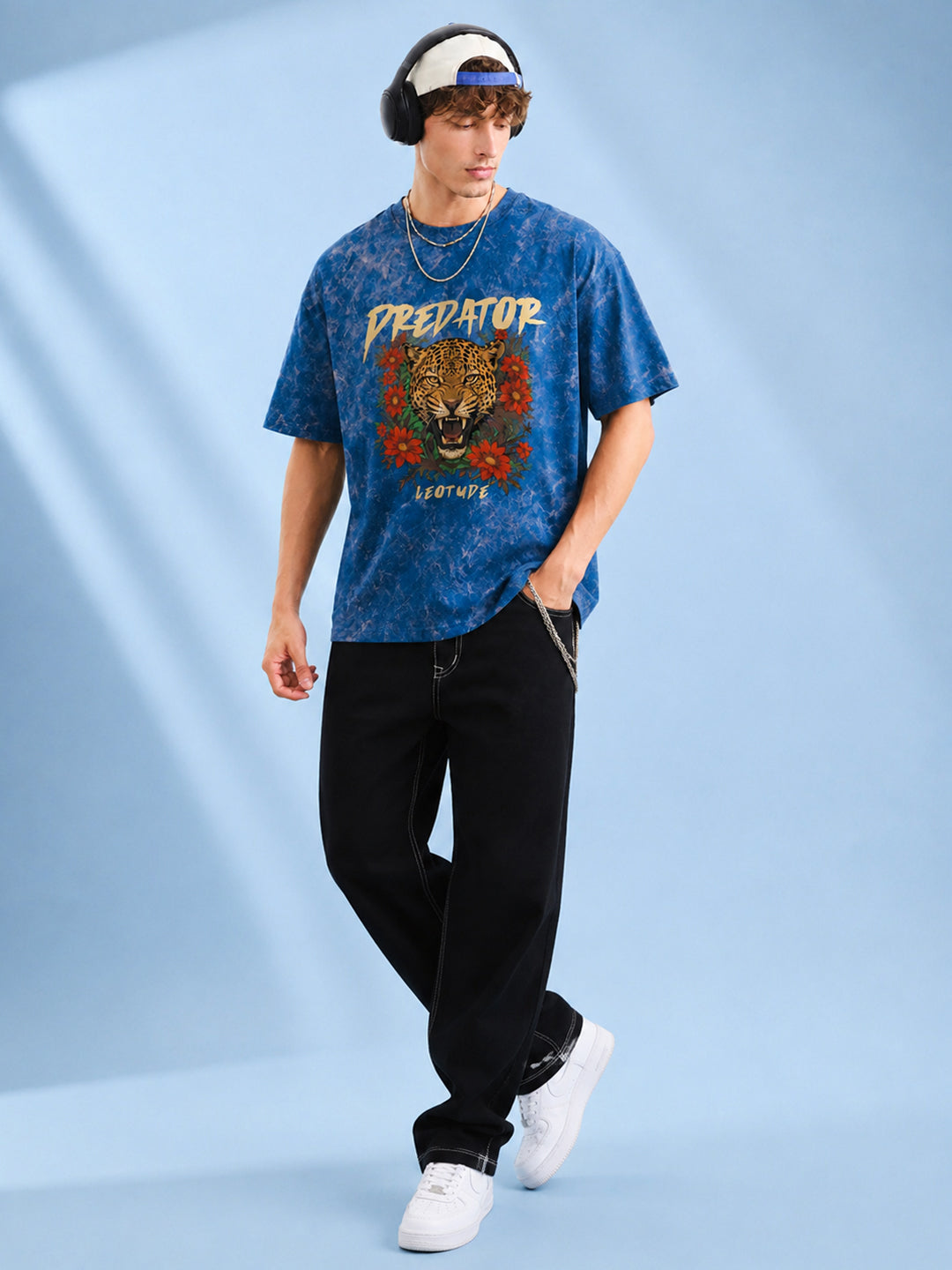 Leotude Men's Blue PREDATOR Printed T-Shirt