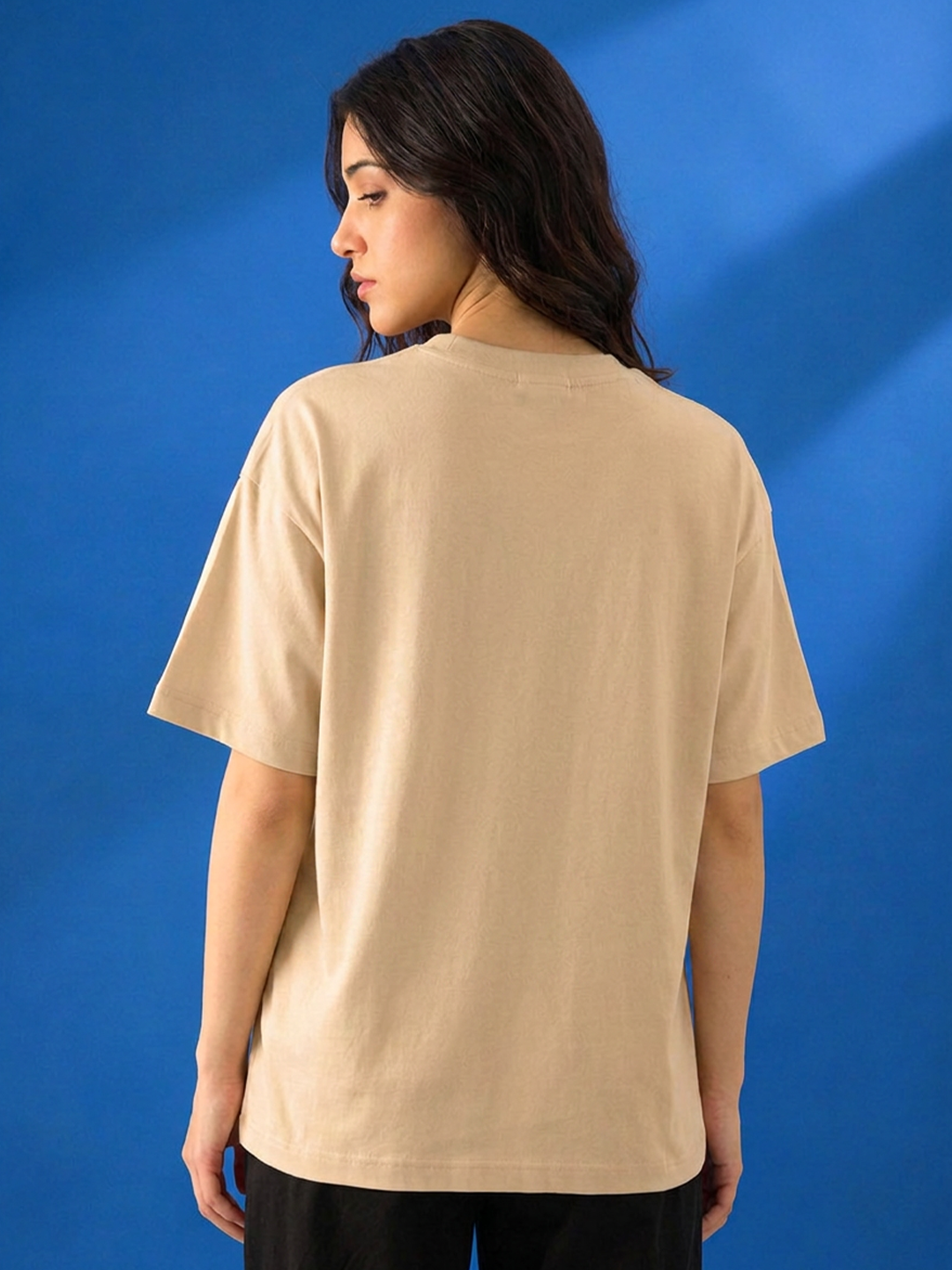 Leotude Beige Talk Printed Oversized Tshirt for Women