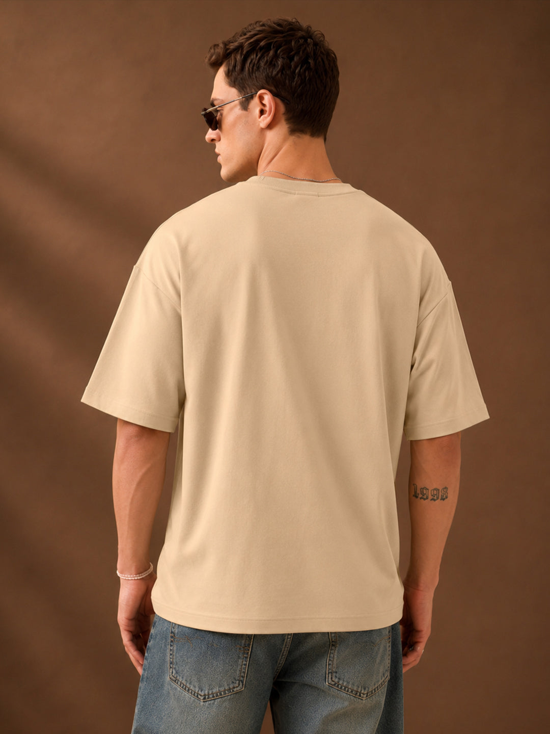 Leotude Men's "Warrior" Samurai Print Oversized T-Shirt — Beige Streetwear Tee