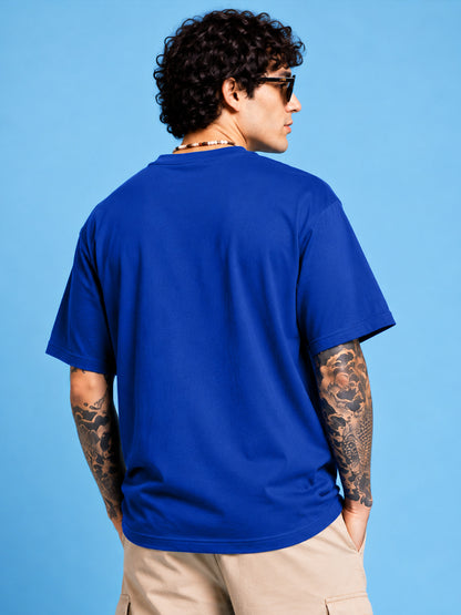 Leotude Men "New York 178" Printed Oversized T-Shirt — Royal Blue Varsity Tee