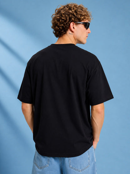 Leotude Men's "Just In" Printed Oversized T-Shirt — Black Streetwear Tee