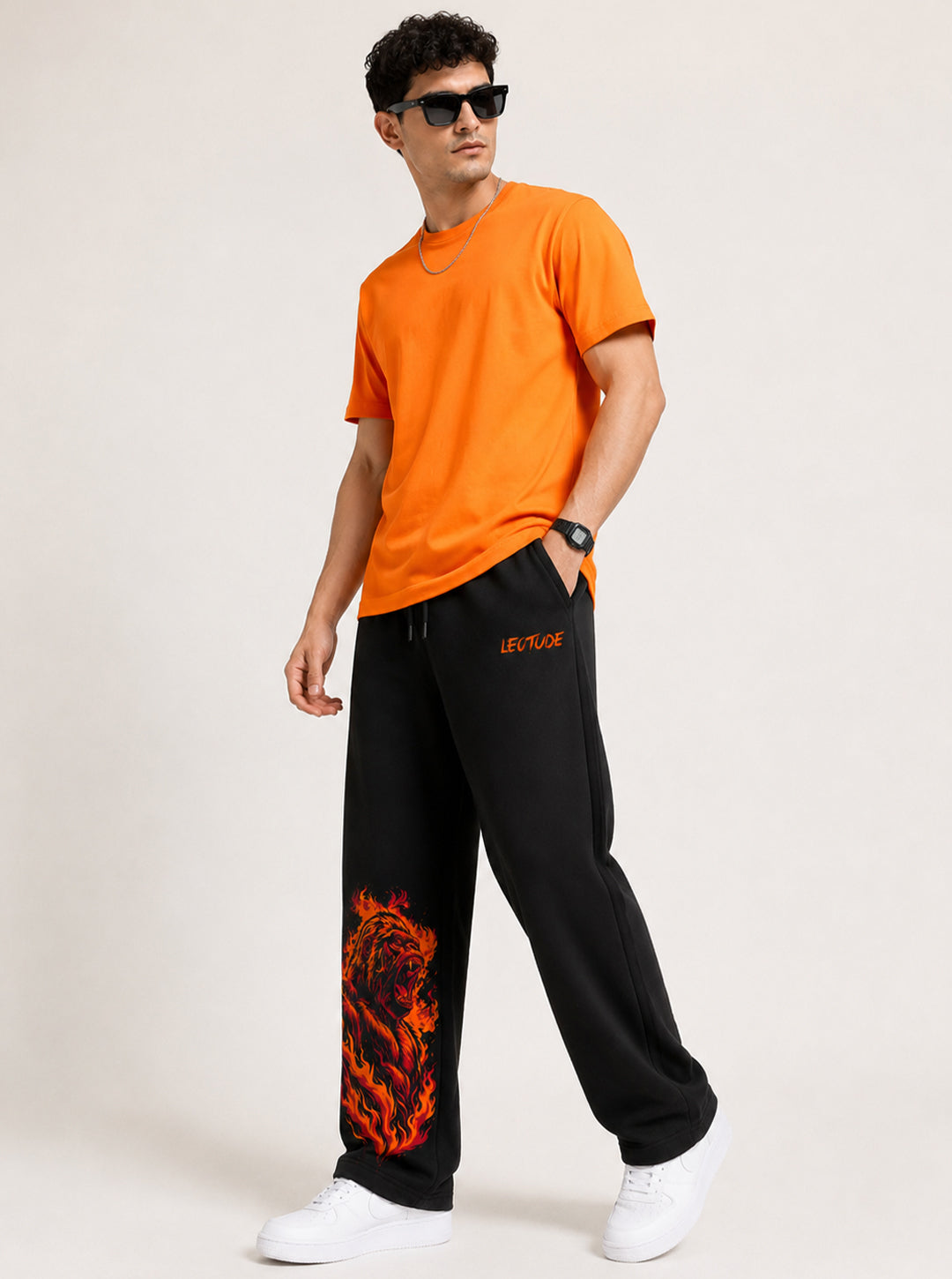 Leotude Men's Black Blaze Ape Premium Trackpants