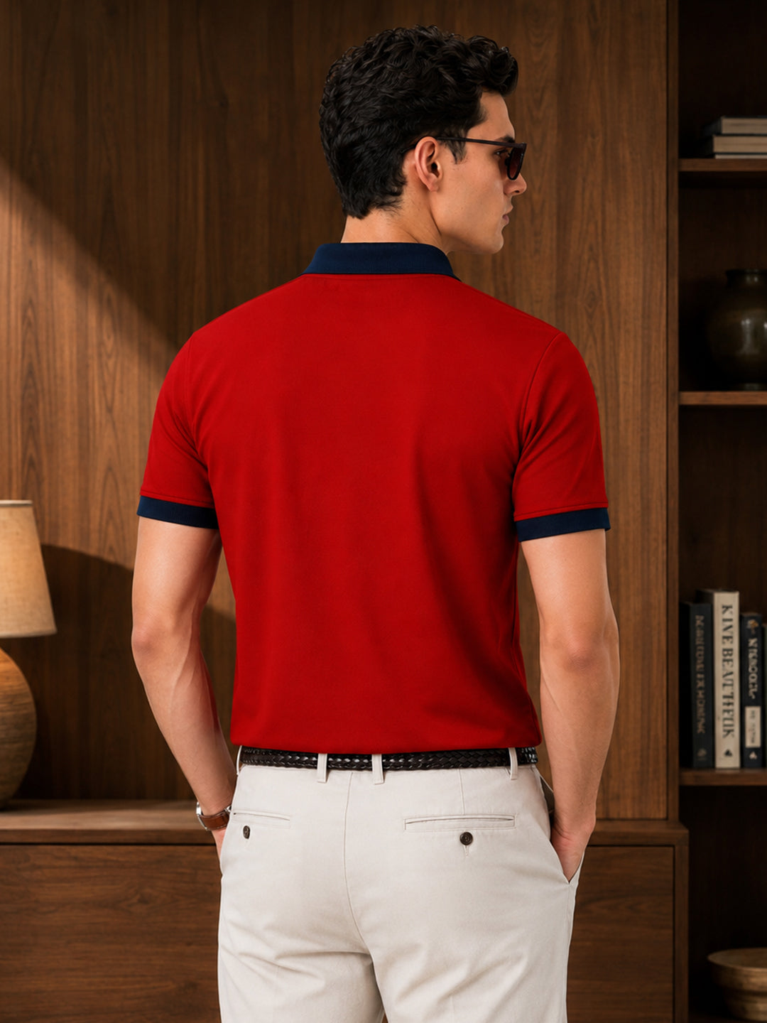 Leotude Men's Red Contrast Collar Polo T-Shirt