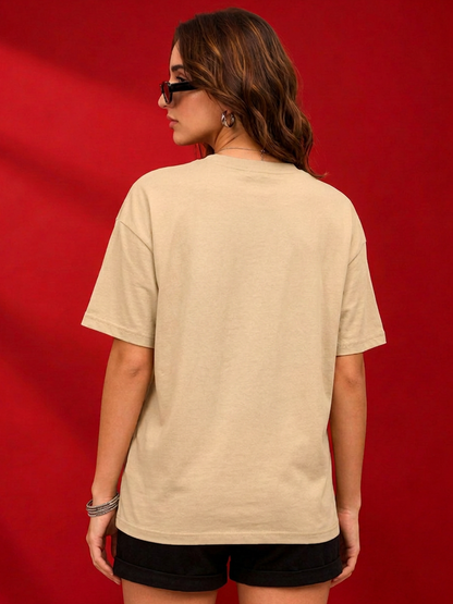 Leotude Beige Warrior Printed Oversized Tshirt for Women