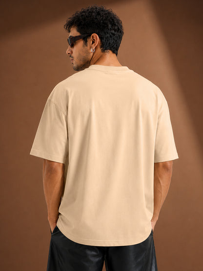 Leotude Men's "Shark" Printed Oversized T-Shirt — Beige Streetwear Tee