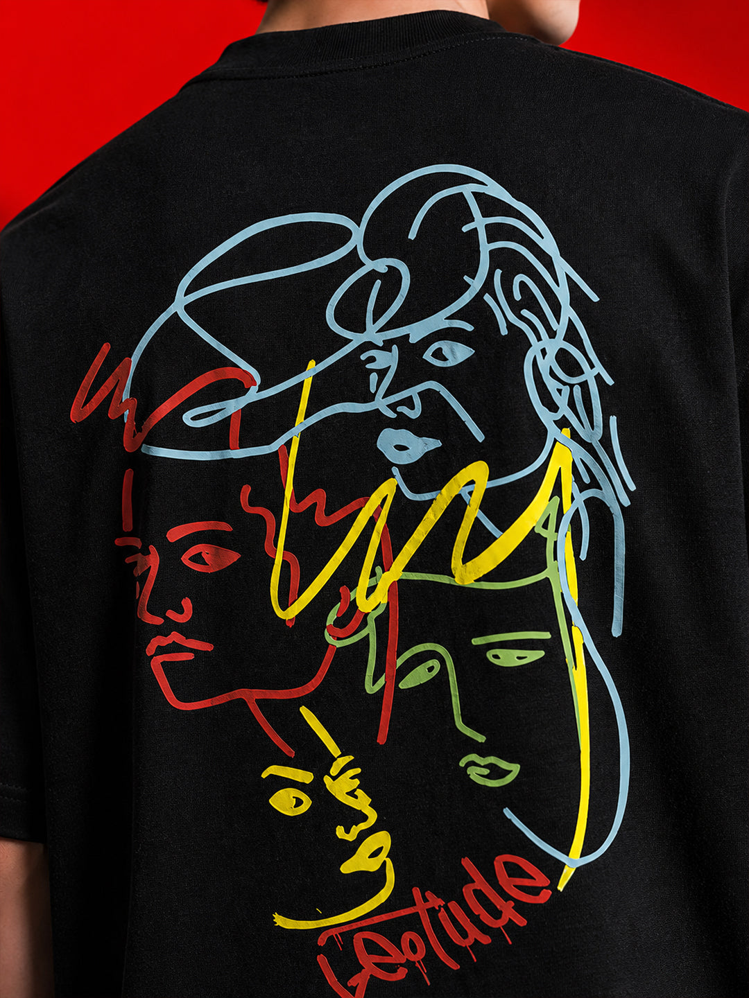 Leotude Black Faces Printed Oversized Tshirt for Men