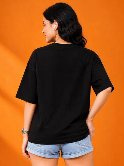 Leotude Black 08 Printed Oversized Tshirt for Women