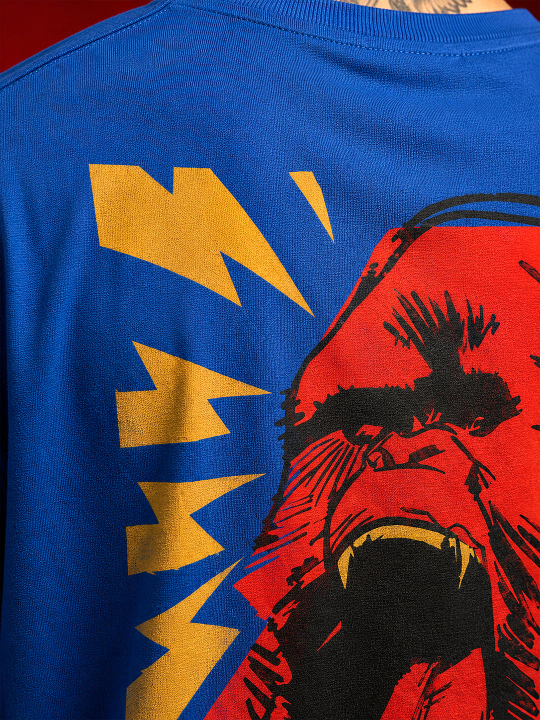 Leotude Men "Wild Roar" Printed Oversized T-Shirt — Royal Blue Streetwear Tee
