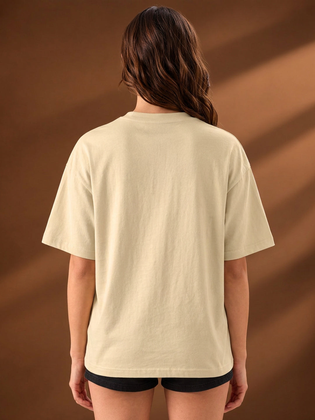 Leotude Women "Racing Stallions" Beige Oversized T-Shirt