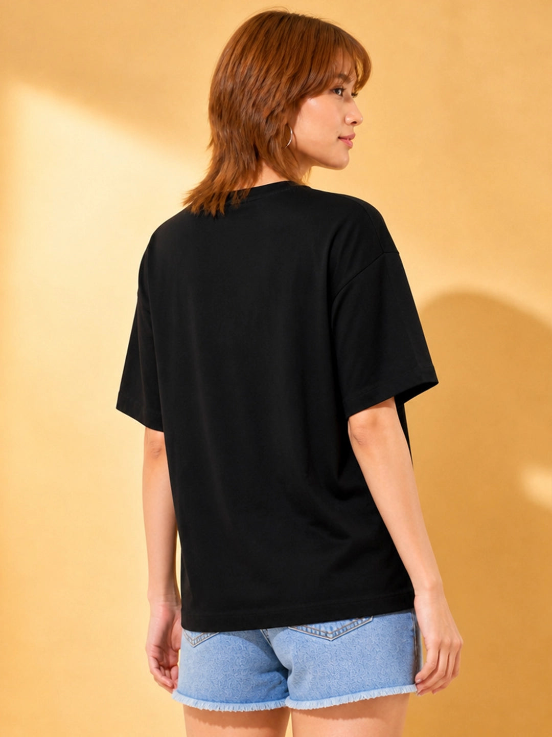 Leotude Black Stay Epic Printed Oversized Tshirt for Women