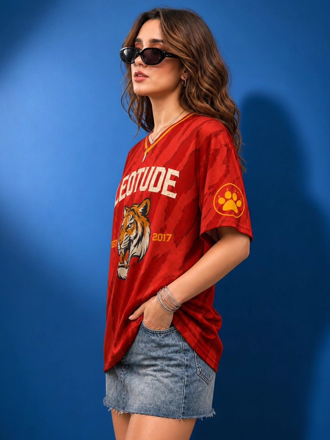 Leotude Women's Orange Tiger Printed T-Shirt