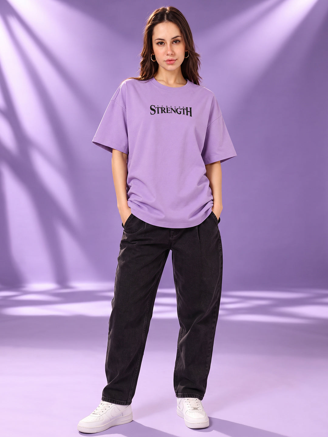 Leotude Women "Limitless Strength" Purple Oversized T-Shirt