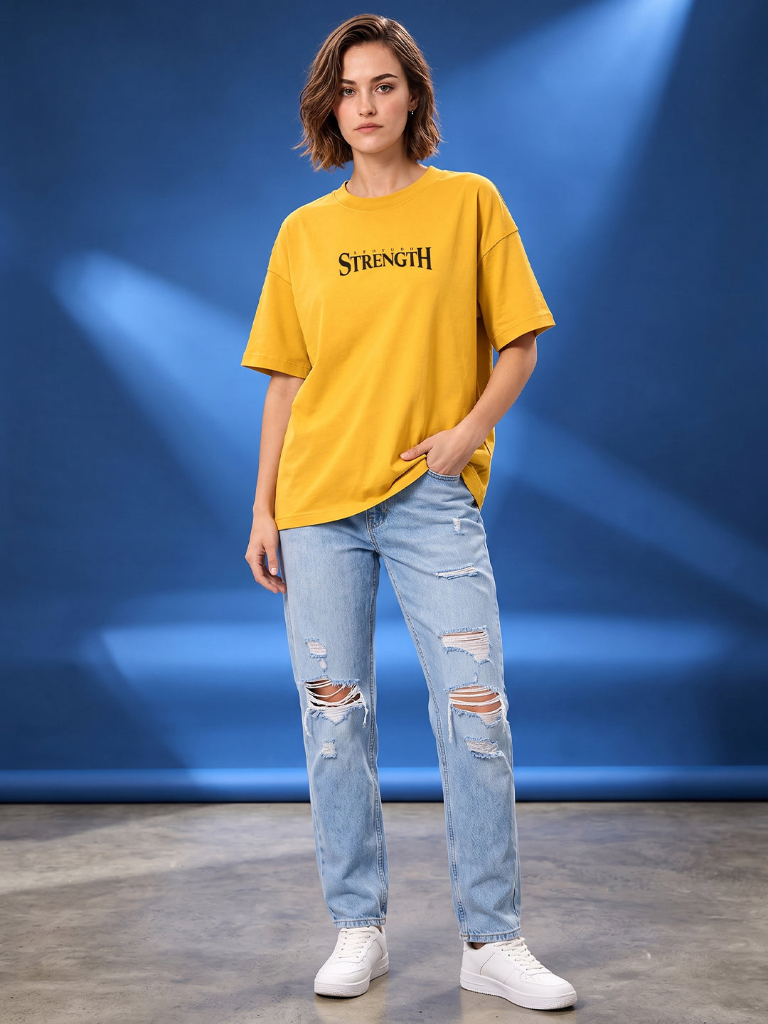 Leotude Women "Limitless Strength" Yellow Oversized T-Shirt