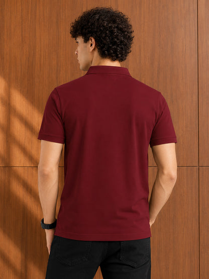 Leotude Men's Maroon Colour Block Polo T-Shirt