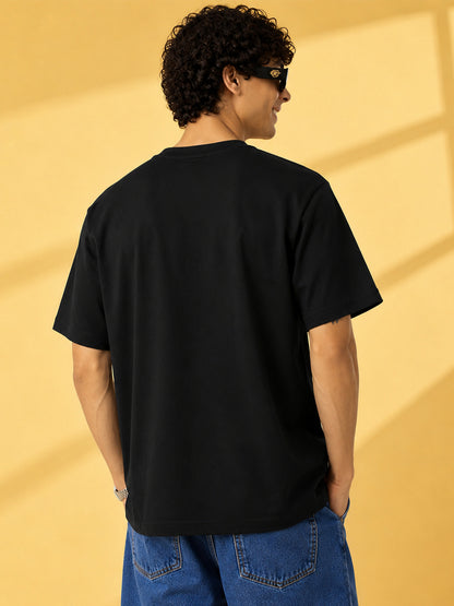 Leotude Black Sup Dude Printed Oversized Tshirt for Men