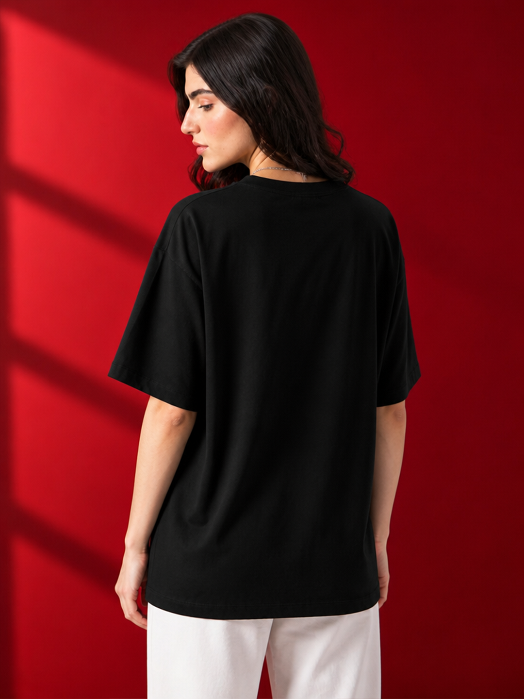 Leotude Black Arabic Printed Oversized Tshirt for Women