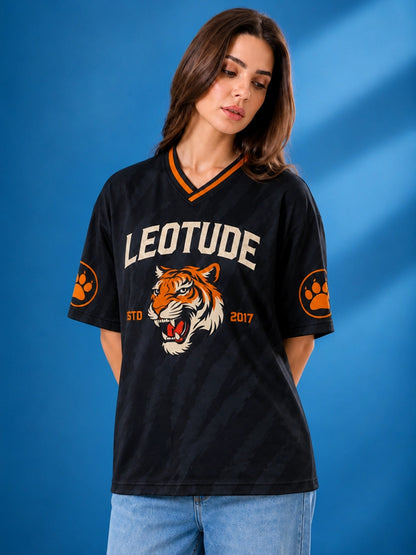 Leotude Women's Black Tiger Printed T-Shirt