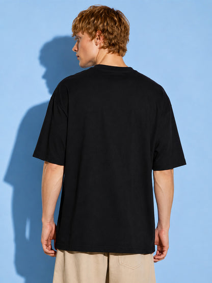 Leotude Men's Mafia Portrait Printed Black Oversized T-Shirt
