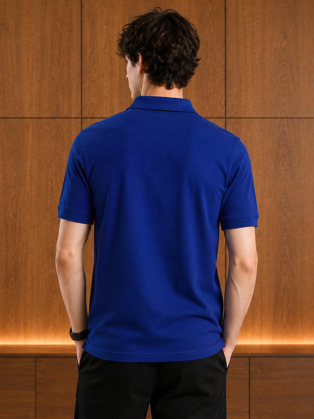 Leotude Men's Royal Blue Colour Block Polo T-Shirt