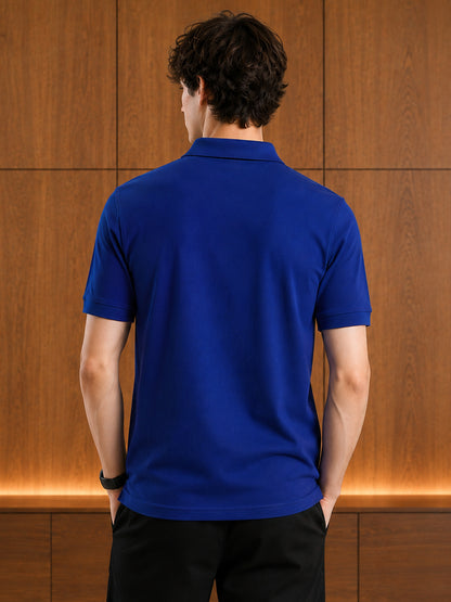 Leotude Men's Royal Blue Colour Block Polo T-Shirt