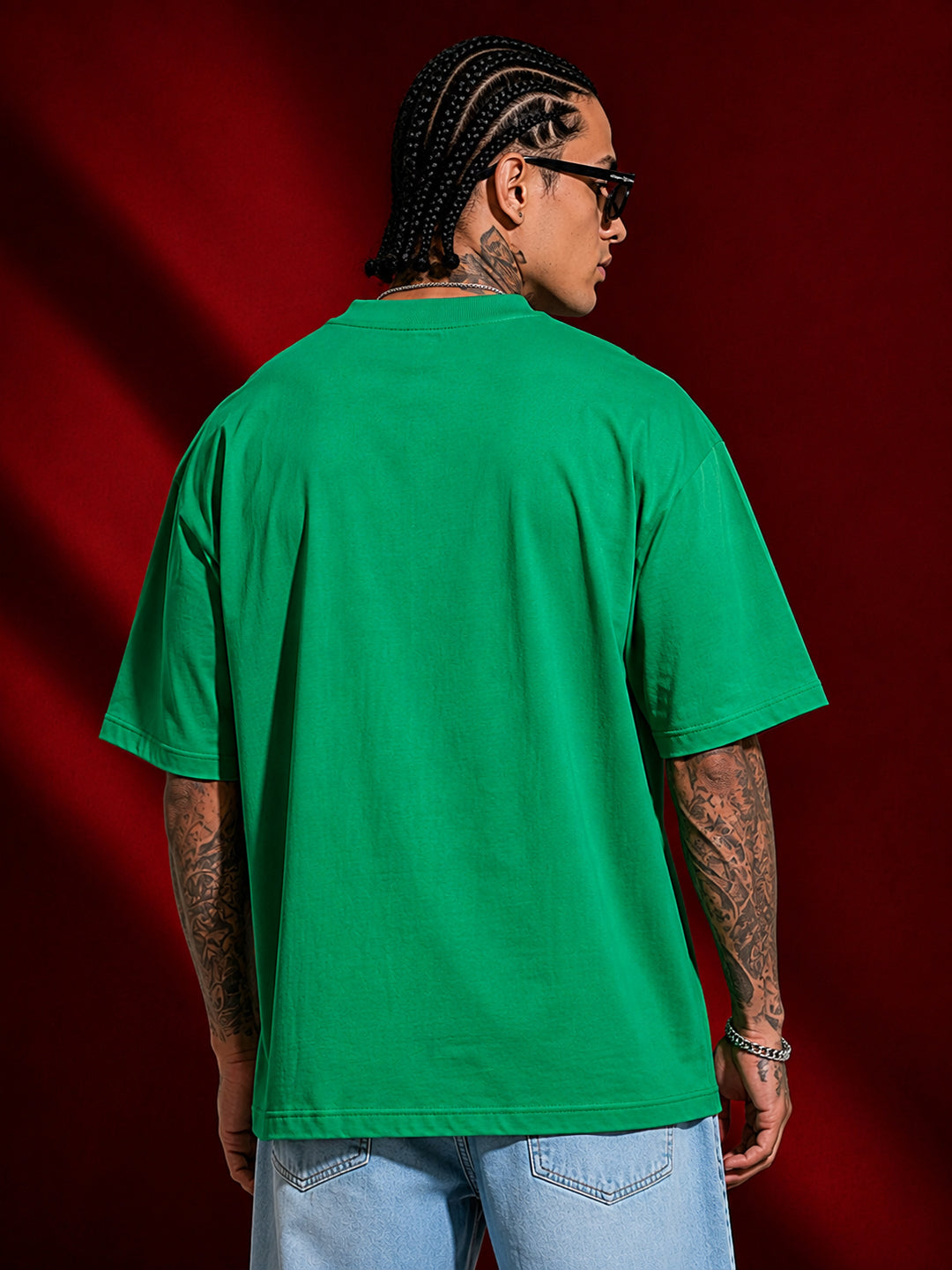 Leotude Men's Ghost Face Graphic Green Oversized T-Shirt