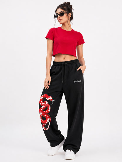 Leotude Women's Black Snake Premium Trackpants
