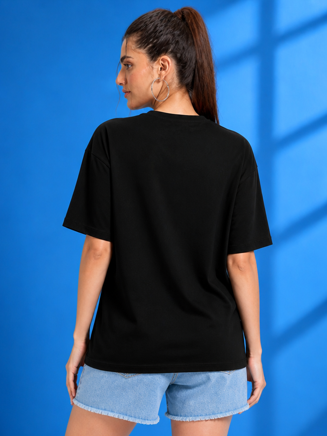 Leotude Black Just In Printed Oversized Tshirt for Women