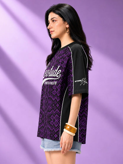 Leotude Women's Purple Street Athlete Printed T-Shirt