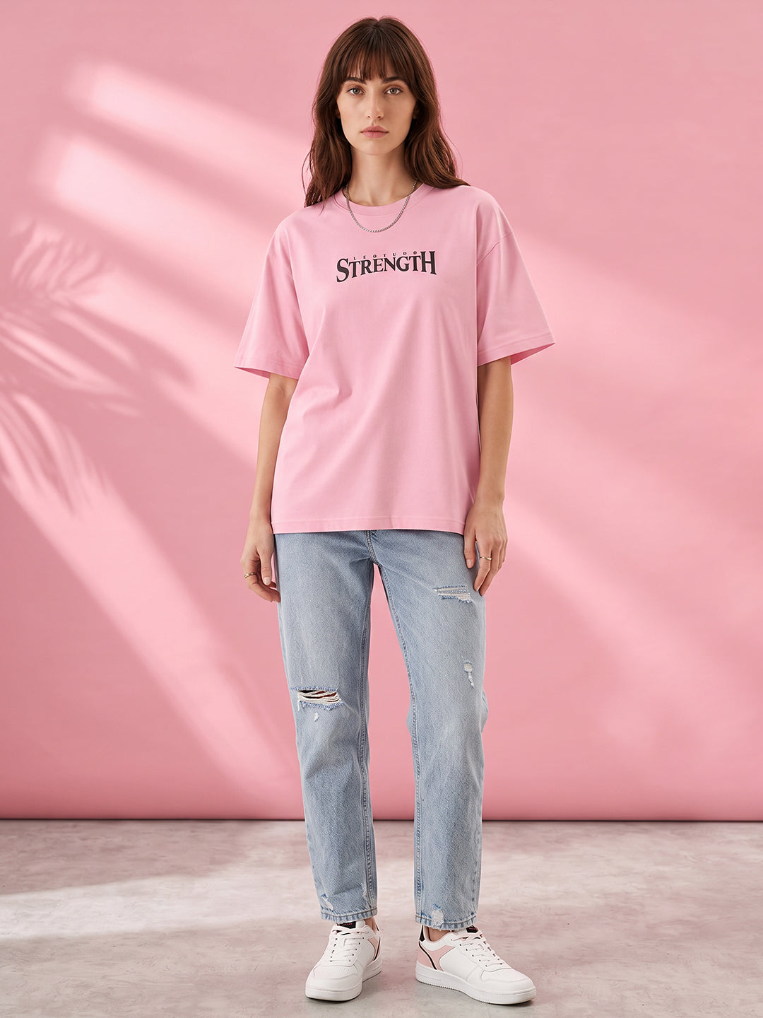 Leotude Women "Limitless Strength" Pink Oversized T-Shirt