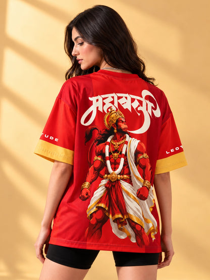 Leotude Women's Red Hanuman Printed T-Shirt