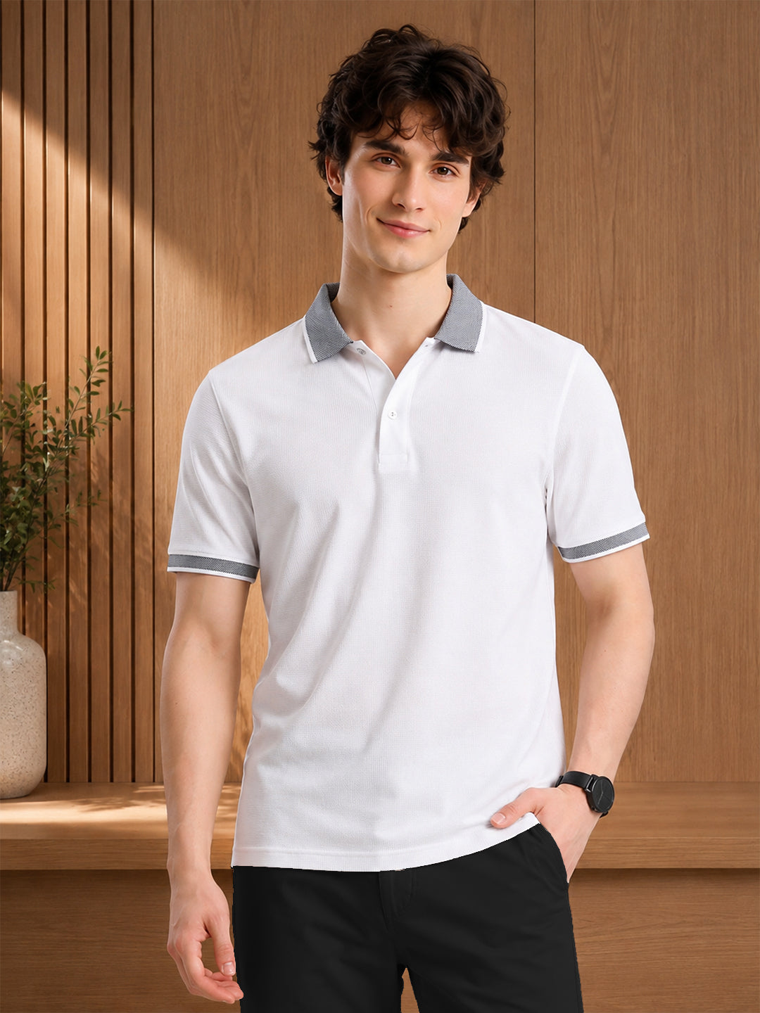 Leotude Men's White Classic Polo T-Shirt