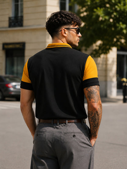 Leotude Men's Mustard Colour Block Polo T-Shirt