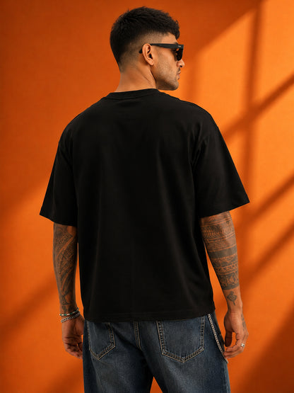 Leotude Black Emoji Printed Oversized Tshirt for Men