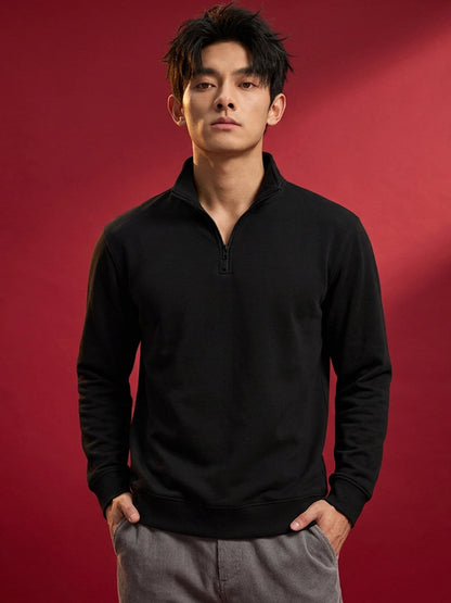 Leotude Black High Neck Half Zipper Sweatshirt for Men