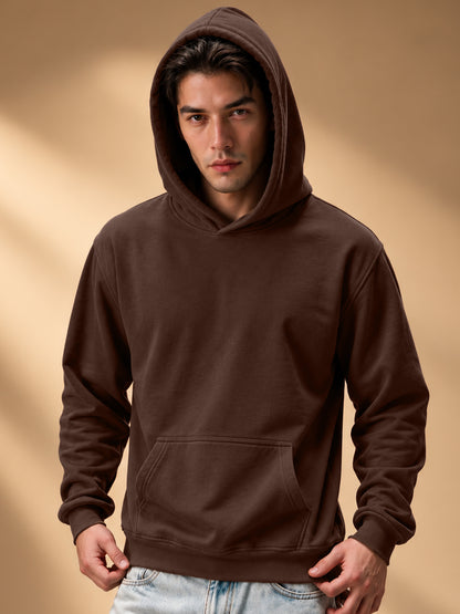 Leotude Men's Brown Solid Hooded Sweatshirt