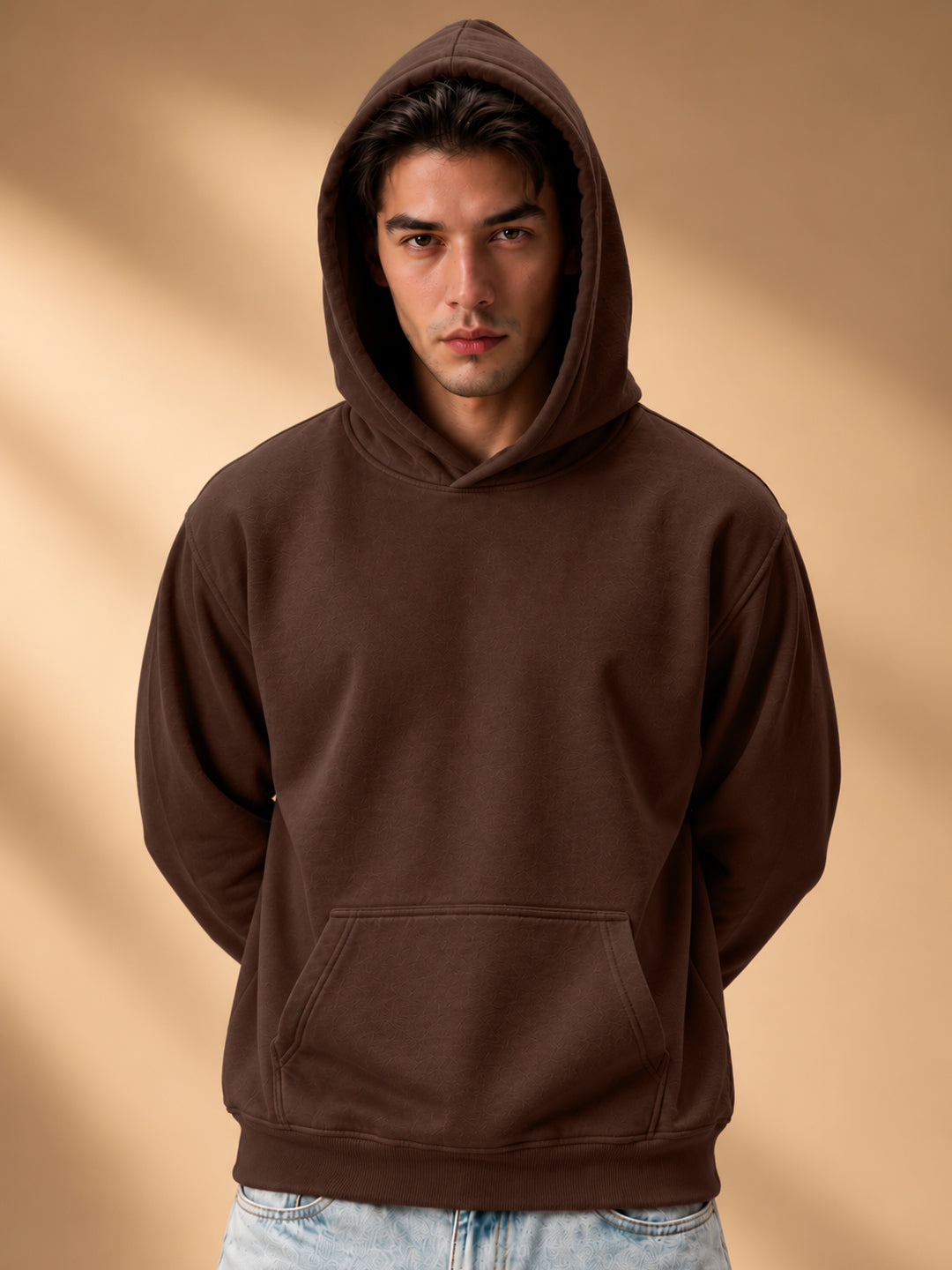 Leotude Men's Brown Solid Hooded Sweatshirt
