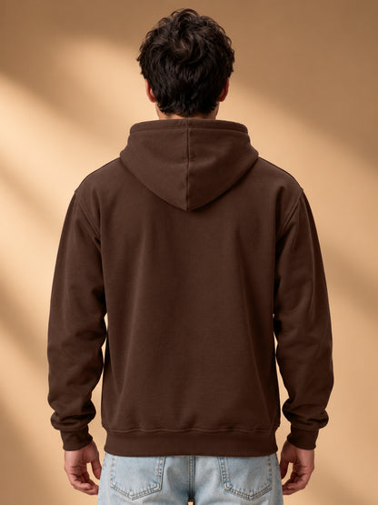 Leotude Men's Brown Solid Hooded Sweatshirt