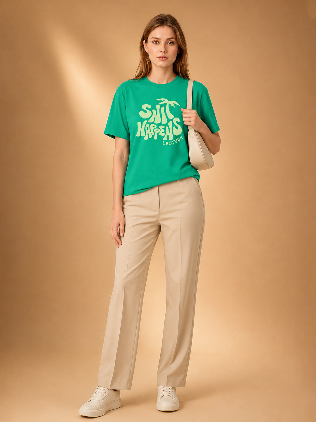 Leotude Women's Rama Green Shit Happens Printed T-Shirt