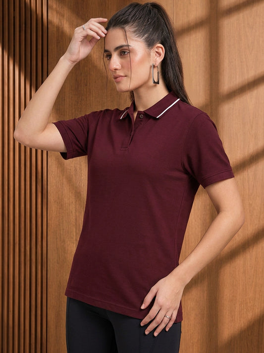 Leotude Maroon Polo Tshirt for Women
