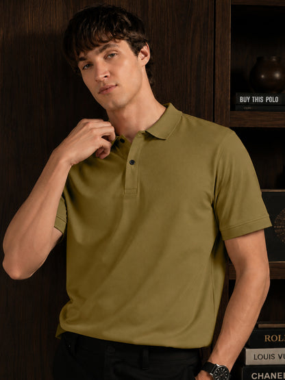 Leotude Men's Olive Green Solid Polo T-Shirt