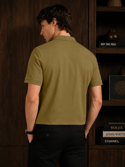 Leotude Men's Olive Green Solid Polo T-Shirt