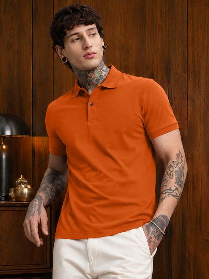 Leotude Men's Rust Orange Solid Polo T-Shirt